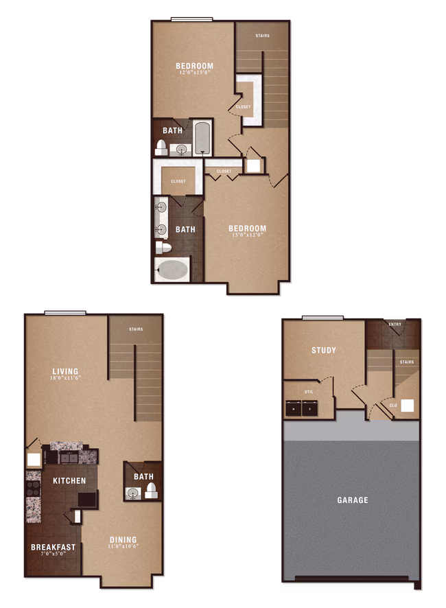 B5 Townhome 2x2.5 w/study 1914 floor plan